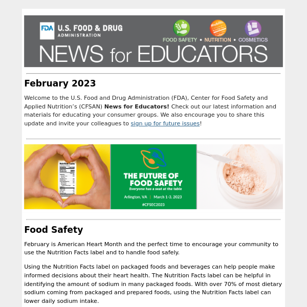 FDA/CFSAN’s News for Educators— February 2023