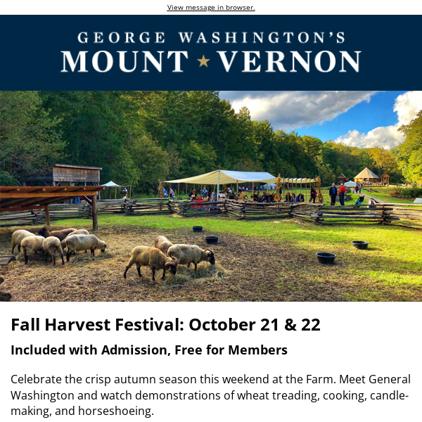 Upcoming Events: Fall Harvest Festival; Trick-or-Treating at Mount Vernon