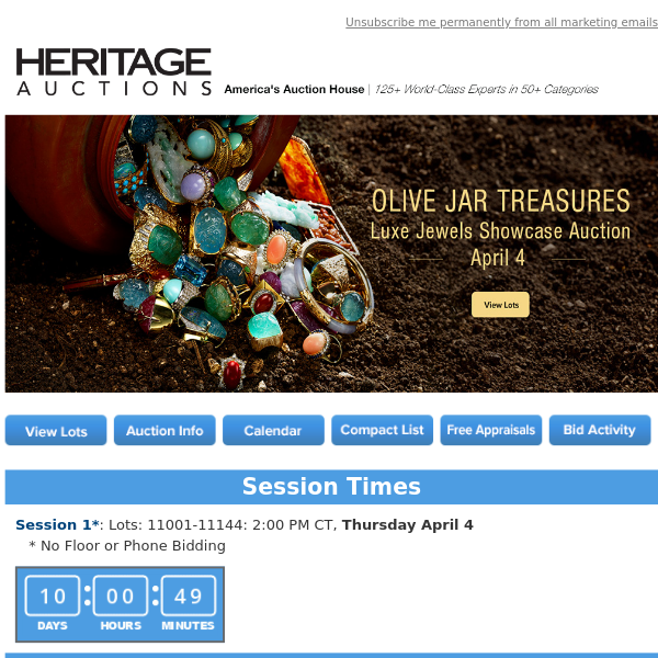 Bid Now: April 4 Olive Jar Treasures  Luxe Jewels Showcase Auction