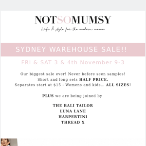 SYDNEY WAREHOUSE SALE!!