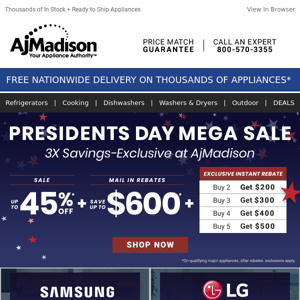 President’s Day Sale - 3X Savings Exclusive at AJ Madison – Up to 45% Off