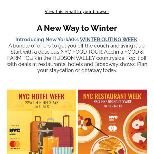 Winter Outing Week DEALS (thru 2/13) on NYC & Farm Tours