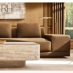 An Exploration of Line & Form. The Cortona Sofa & Italian Travertine Collections from RH Contemporary.