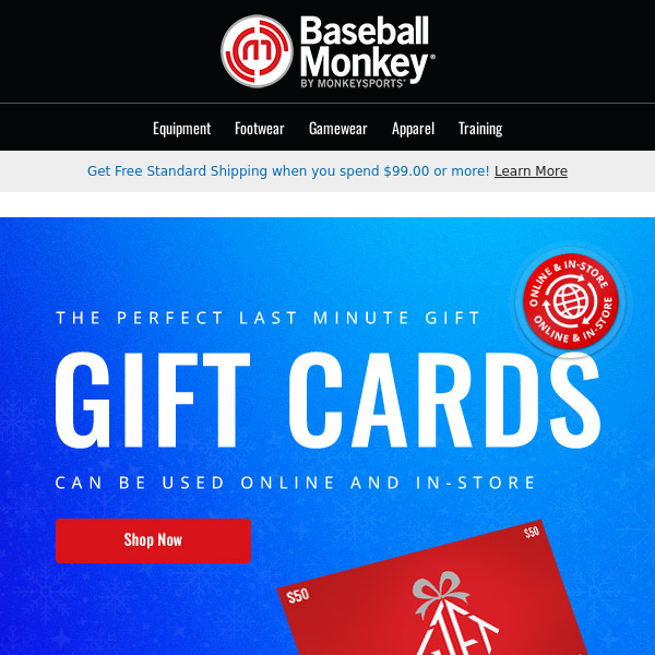 ❗ Last Minute Gift: BaseballMonkey Gift Cards