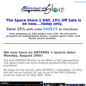 The Space Store 1 DAY,  15% Off Sale is on now!