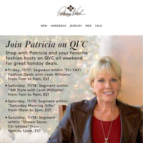 Join Patricia on QVC | Shows Start Tomorrow, 11/17