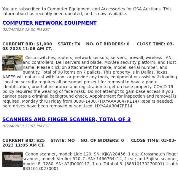 GSA Auctions Computer Equipment and Accessories Update