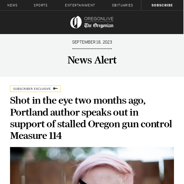 Shot in the eye two months ago, Portland author speaks out in support of stalled Oregon gun control Measure 114