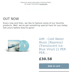 BACK IN! AIM - Cold Water Music [Repress] (Translucent Ice Blue Vinyl) [1 PER PERSON]