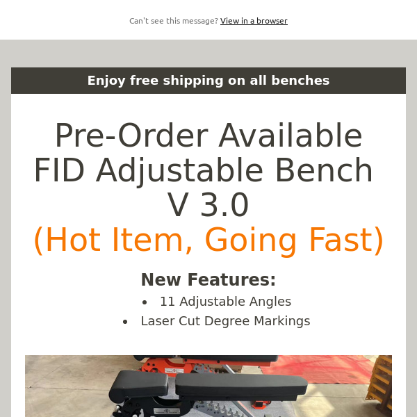 Pre-Order Benches Going Fast