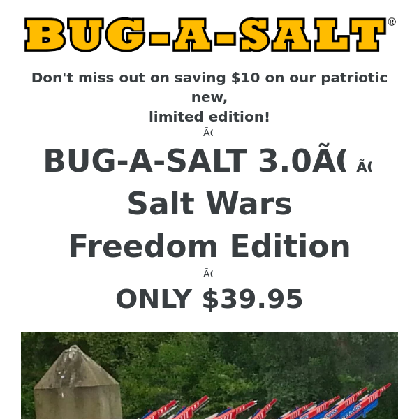 MEMORIAL Day Sale - SAVE $10!  NEW BUG-A-SALT 3.0 Salt Wars Freedom Edition