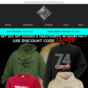 Massive Range Of Sweats & Hoodies - 20% Off!