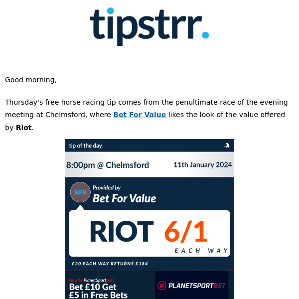 Today's free horse racing tip runs in the evening at Chelmsford