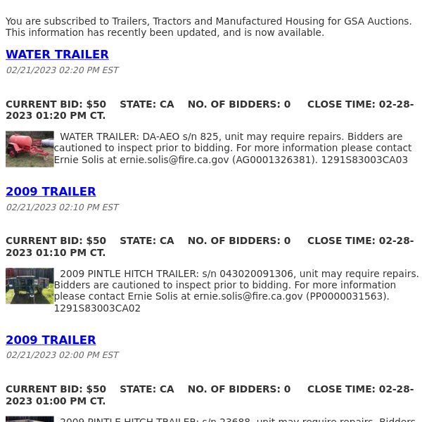 GSA Auctions Trailers, Tractors and Manufactured Housing Update