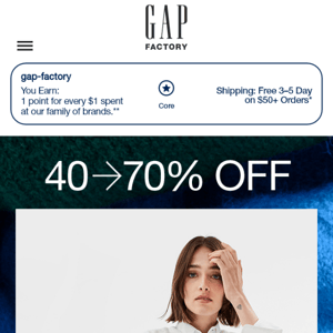 40–70% off + your bonus 10% off