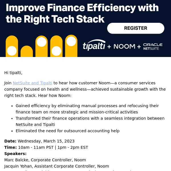 Webinar: How Noom Improved Finance Efficiency with NetSuite and Tipalti