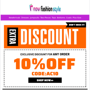 👏10%OFF just for your any order!