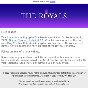 Thank you for subscribing to The Royals