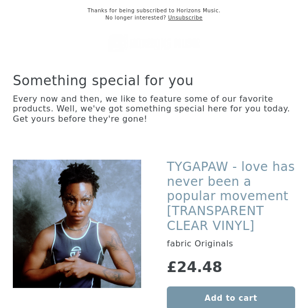 New! TYGAPAW - love has never been a popular movement [TRANSPARENT CLEAR VINYL]