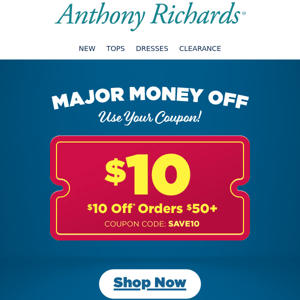 Major Money Off! Take $10 Off Your Order of $50 or more!