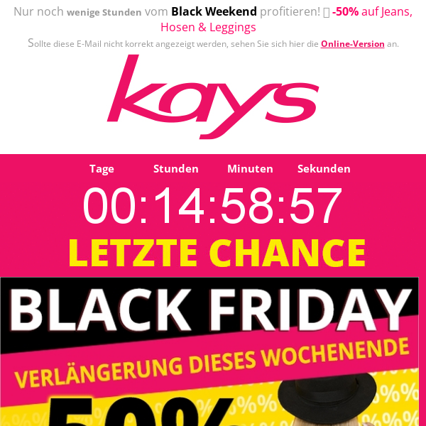 LETZTE CHANCE: jetzt Code BLACKF nutzen