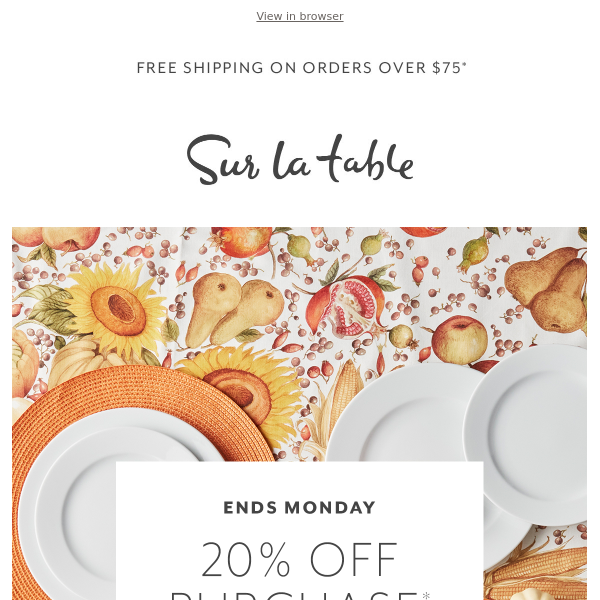Hi Sur La Table, 20% off your purchase starts today!*