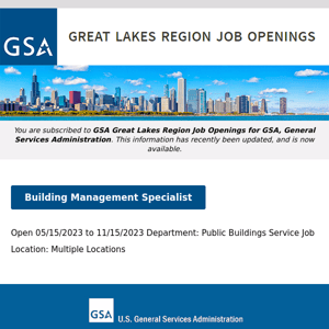 New/Current Job Opportunities in the GSA Great Lakes Region