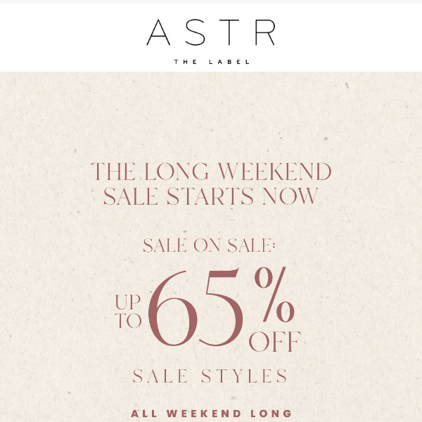 UP TO 65% OFF SALE