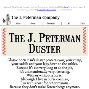 The J. Peterman Duster. The Coat That Started It All.