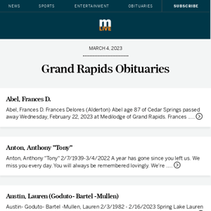 Today's Grand Rapids obituaries for March 4, 2023