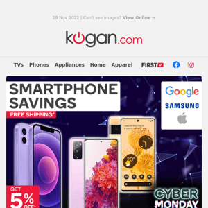Cyber Monday: Free Shipping & 5% OFF Apple, Samsung & More Smartphones~📱