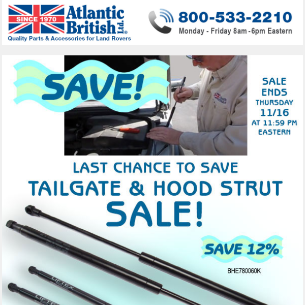 Last Chance to Save 12% on Tailgate And Hood Struts