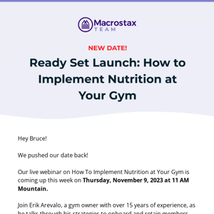 NEW WEBINAR DATE! How To Launch Nutrition at Your Gym