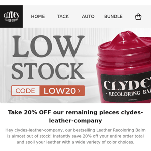 📣 Save EXTRA 20% off our remaining pieces Clyde's Leather Company 📣