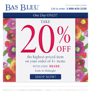 One Day ONLY: 20% Off