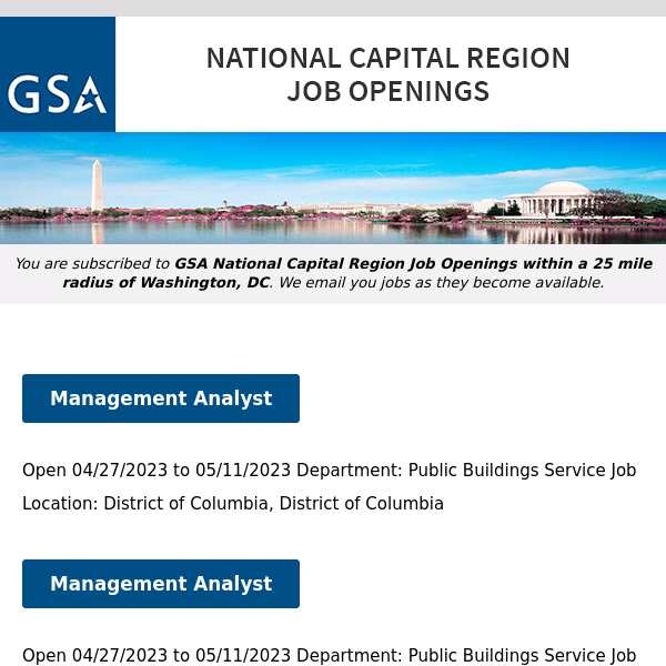 New/Current Job Opportunities in the GSA National Capital Region