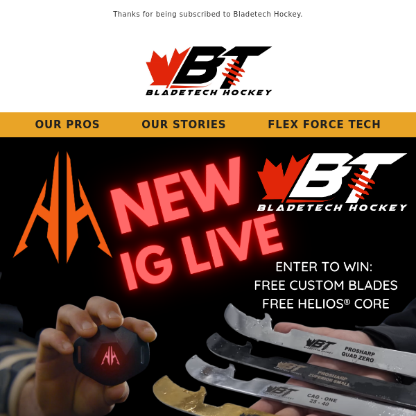 Enter to Win Bladetech blades and Helios Hockey Core