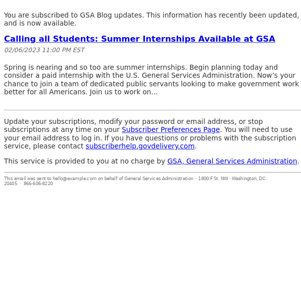 Calling all Students: Summer Internships Available at GSA