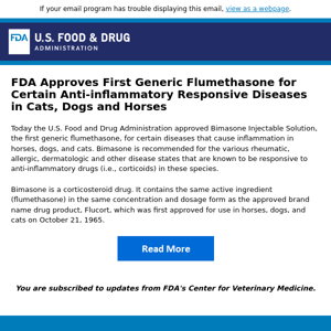 FDA Approves First Generic Flumethasone for Certain Anti-inflammatory Responsive Diseases in Cats, Dogs and Horses