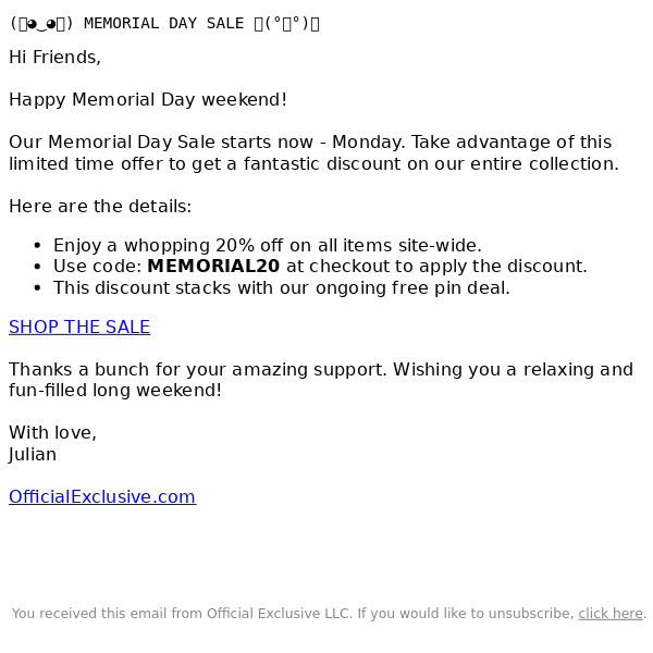 20% Off Everything | Memorial Day Sale 🌺