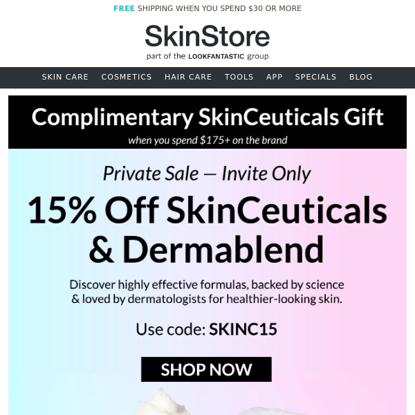 Exclusive invitation: 15% off SkinCeuticals & Dermablend