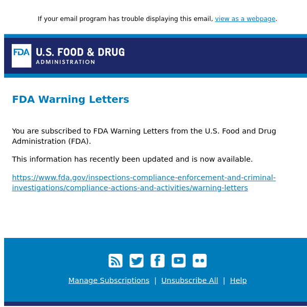 Weekly FDA Warning Letters