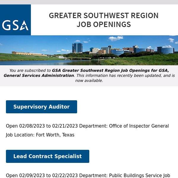 New/Current Job Opportunities in the GSA Greater Southwest Region