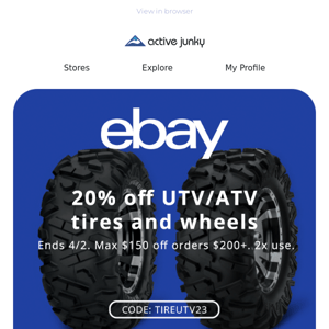 eBay l 20% off ATV tires and wheels + 2% Cash Back