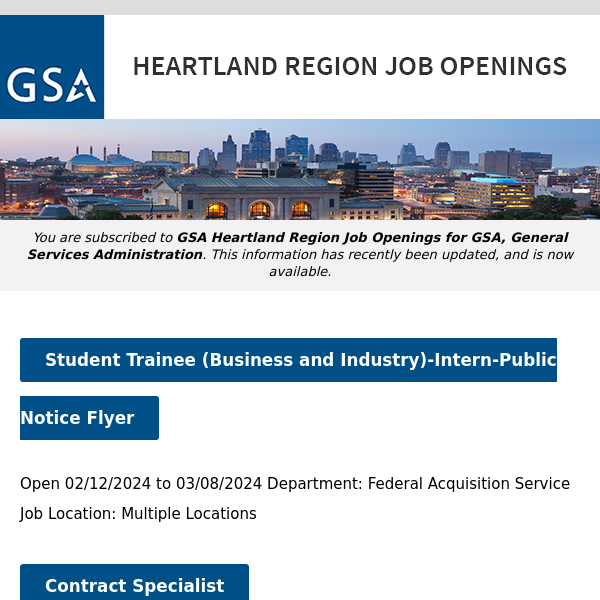 New/Current Job Opportunities in the GSA Heartland Region