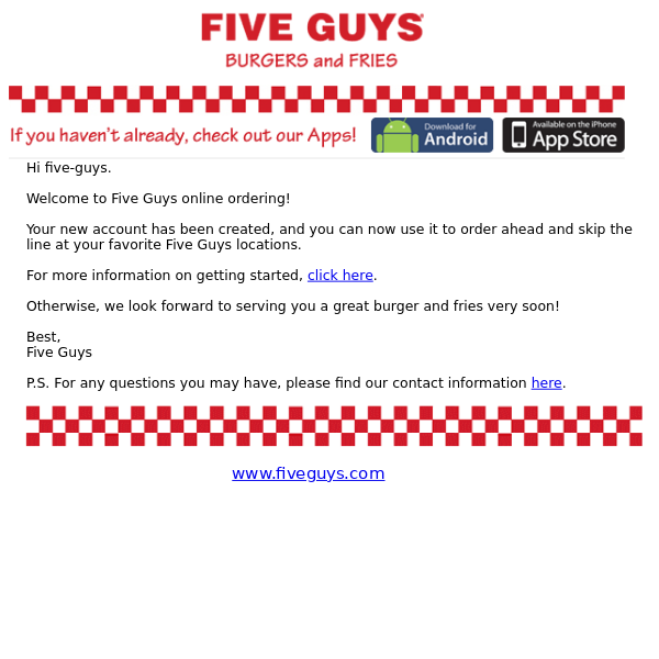 Welcome to Five Guys Online Ordering