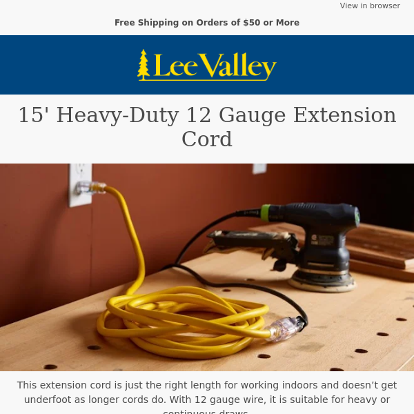 15' Heavy-Duty 12 Gauge Extension Cord – Ideal Length for Indoor Use
