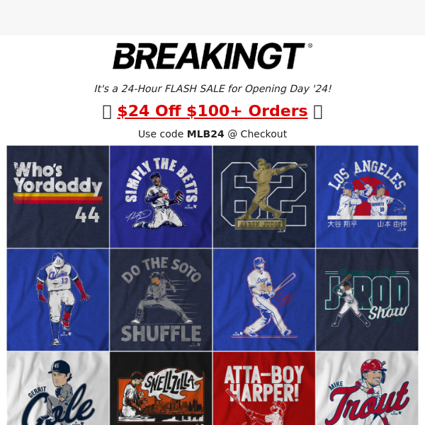Opening Day FLASH SALE: $24 Off Top MLB Player Shirts! 🚨