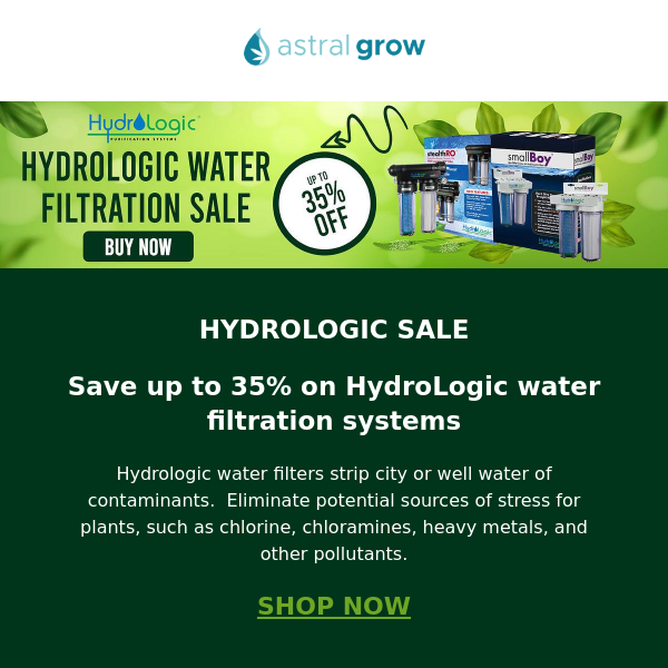 HydroLogic Water Filtration Sale - Up to 35% off select filters