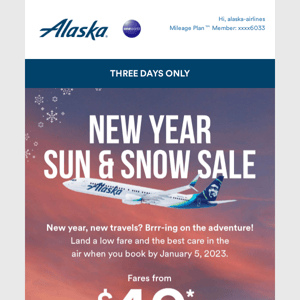 NEW YEAR SUN & SNOW SALE: Fares from $49 one way